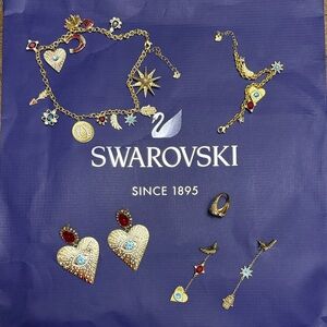 Swarovski Gold-Tone Heart & Celestial Drop Earrings with Blue and Red Crystals